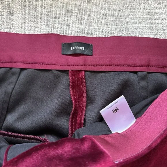 Express Editor High Rise Velvet Stretch Straight Ankle Pants Ruby Red SZ 14 - Picture 10 of 16